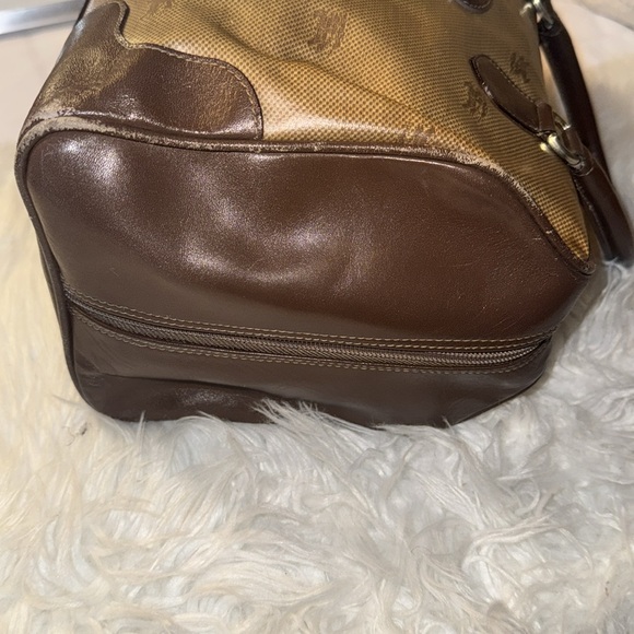 90s VTG Burberrys Boston Duffle Travel Bag Brown Leather Monogram Bag Italy Used - Picture 7 of 16
